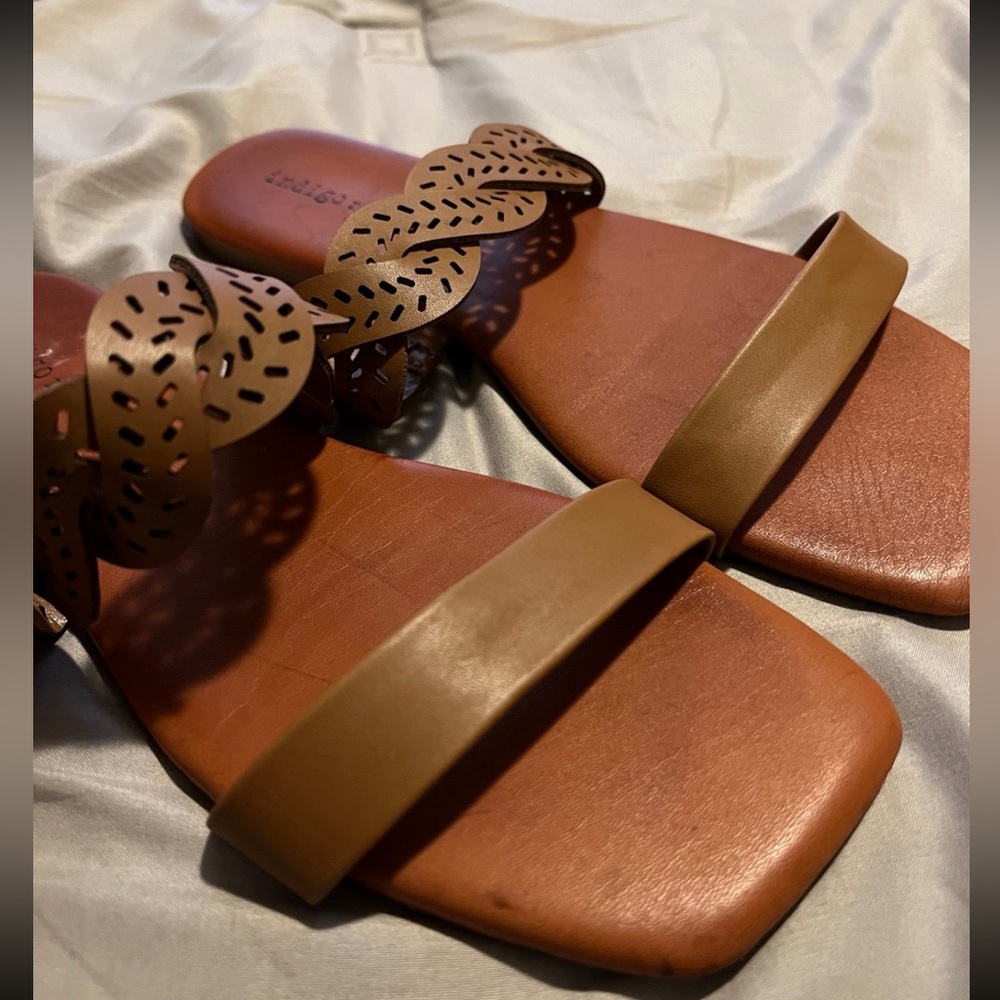 Indigo Brown Sandals with Laser-Cut Detailing